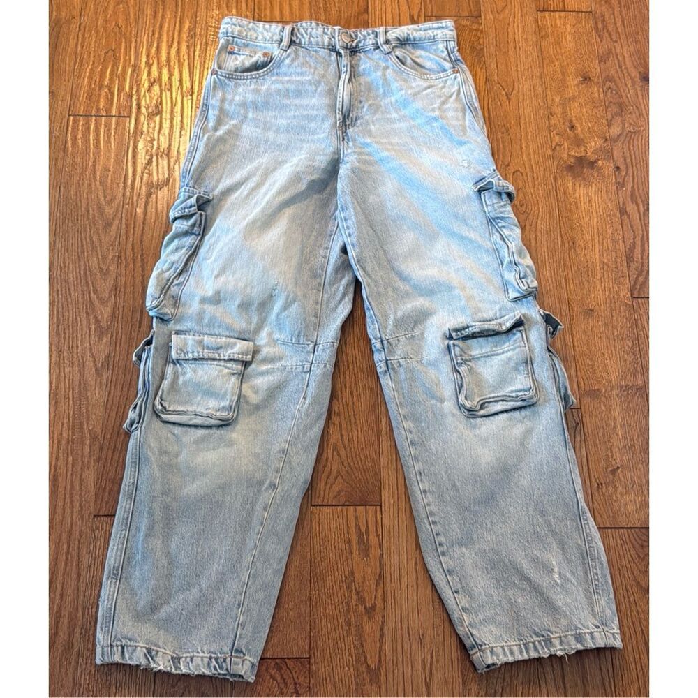 Zara high rise baggy cargo wide leg jeans size 8 - Picture 4 of 13